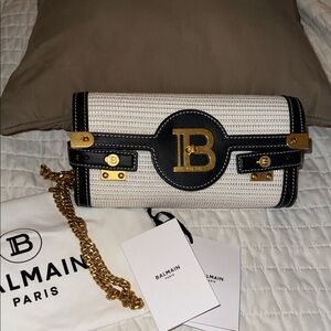 Balmain B-Buzz 23 Clutch and/or shoulder bag - black & natural w gold hardware